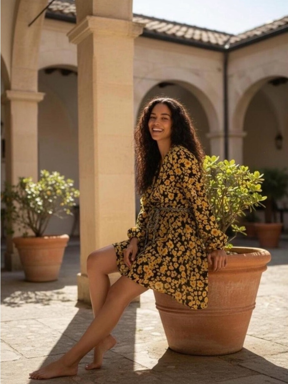 Free People Black and Yellow Floral Mini Dress NWT $138 - Picture 4 of 9